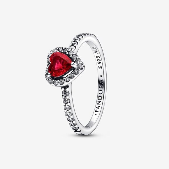 Women's Elevated Red Heart Ring Sparkling Sterling Silver Cubic Zirconia - Picture 2 of 4